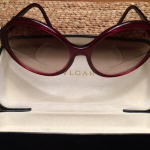 Bvlgari Crystal-Embellished Burgundy Oversize Sunglasses